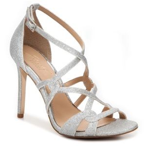 Badgley Mischka silver glitter strappy high heels